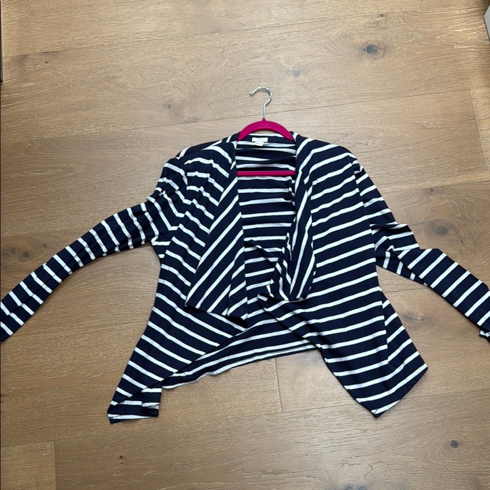 J Crew Navy and White Striped Cardigan light weight jacket sz L
